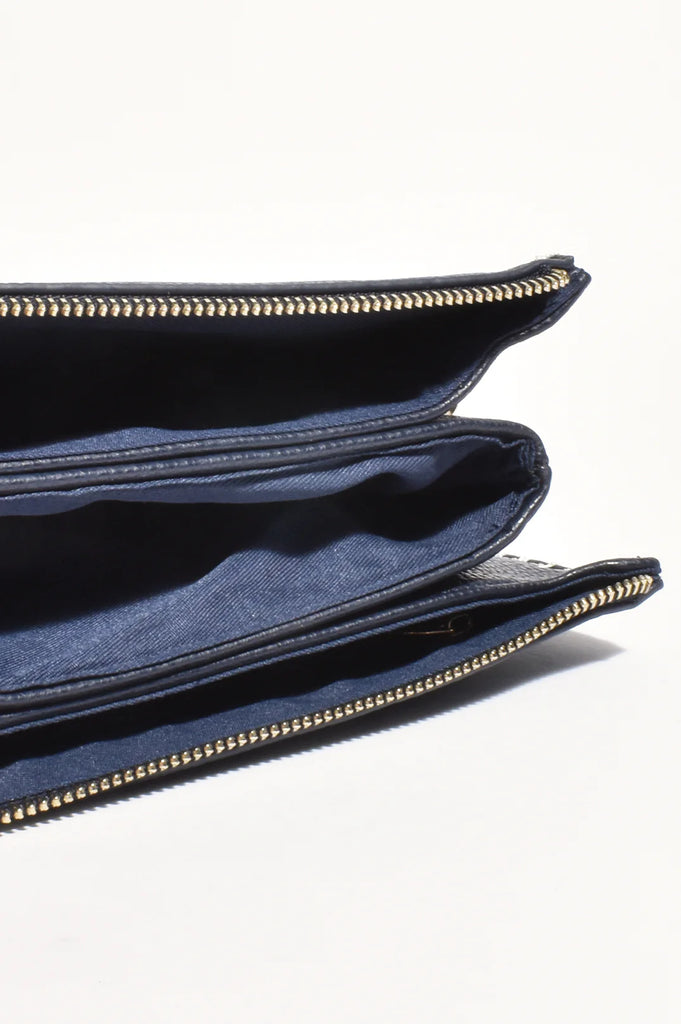 Bobbi Blanket Stitch Clutch Navy Bags and Purses Adorne   