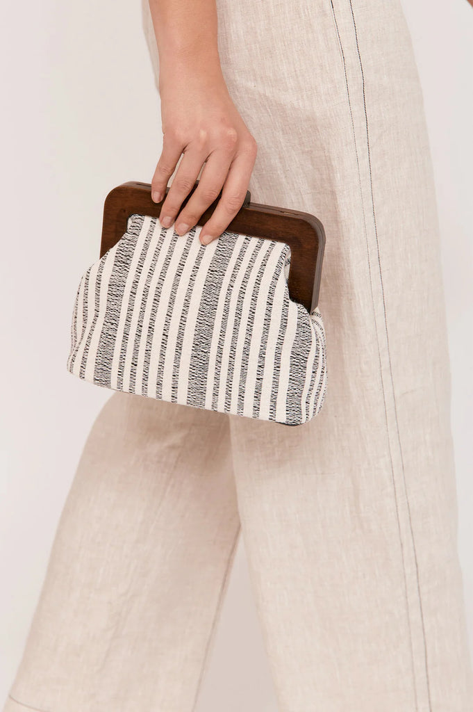 Lucinda Timber Frame Stripe Weave Clutch Cream/Natural Bags and Purses Adorne   