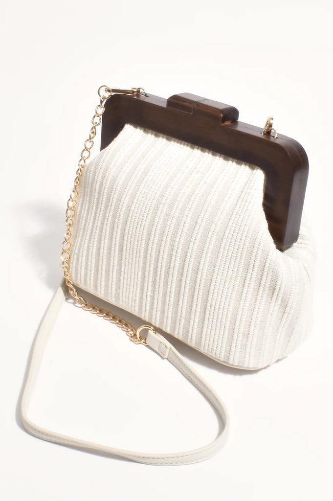 Lucinda Timber Frame Stripe Weave Clutch Cream/Natural Bags and Purses Adorne   