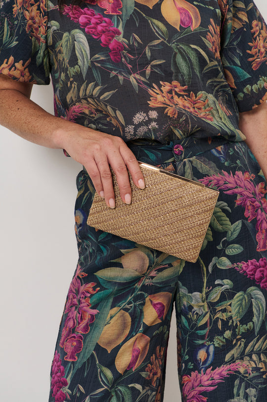 Weave Structured Clutch Chocolate/Gold Bags and Purses Adorne