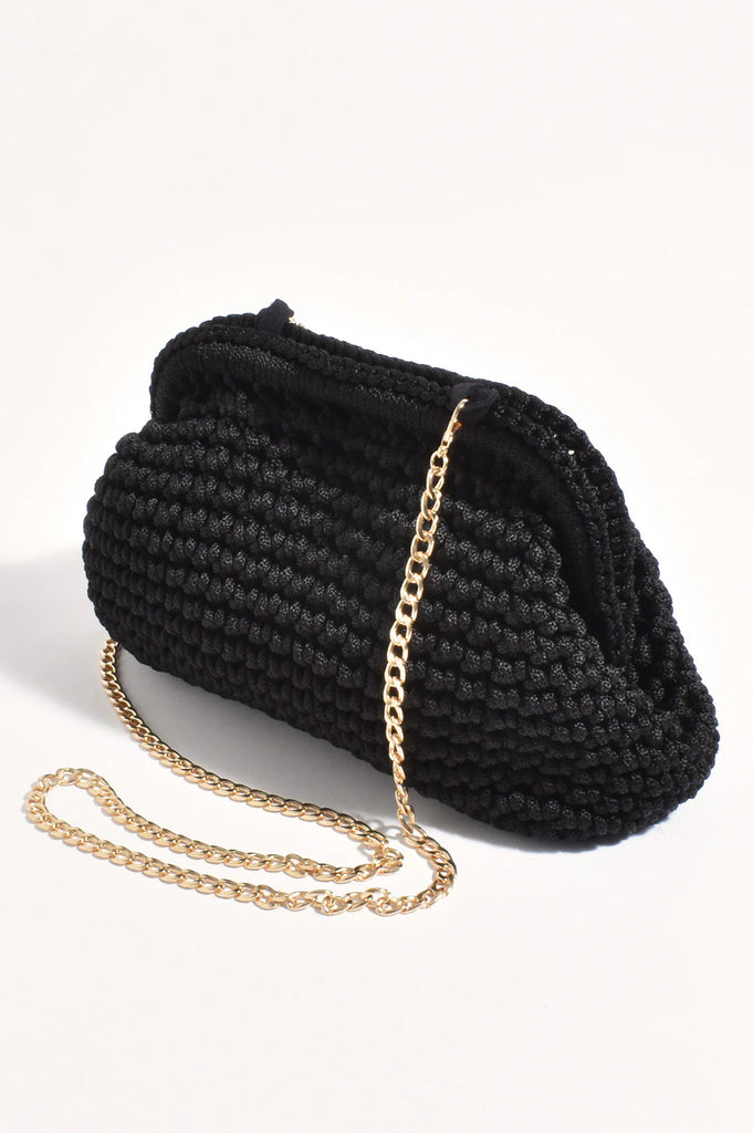 Regan Macrame Weave Clutch Black Bags and Purses Adorne