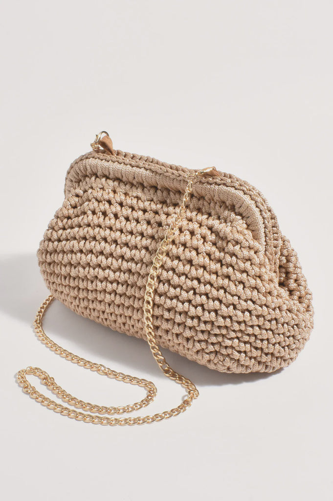 Regan Macrame Weave Clutch Camel Bags and Purses Adorne