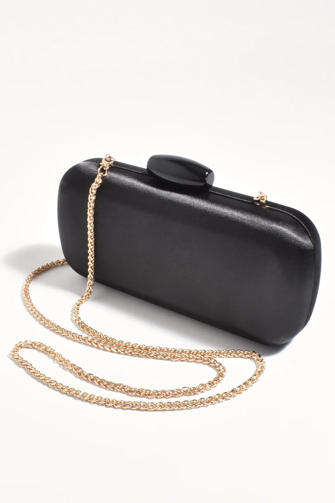 Claudette Satin Structured Clutch Black Bags and Purses Adorne