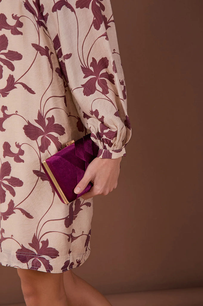 Marjorie Plait Velvet Structured Clutch Berry Bags and Purses Adorne