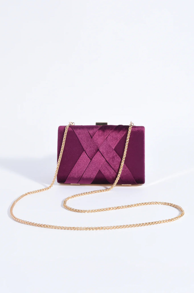 Marjorie Plait Velvet Structured Clutch Berry Bags and Purses Adorne