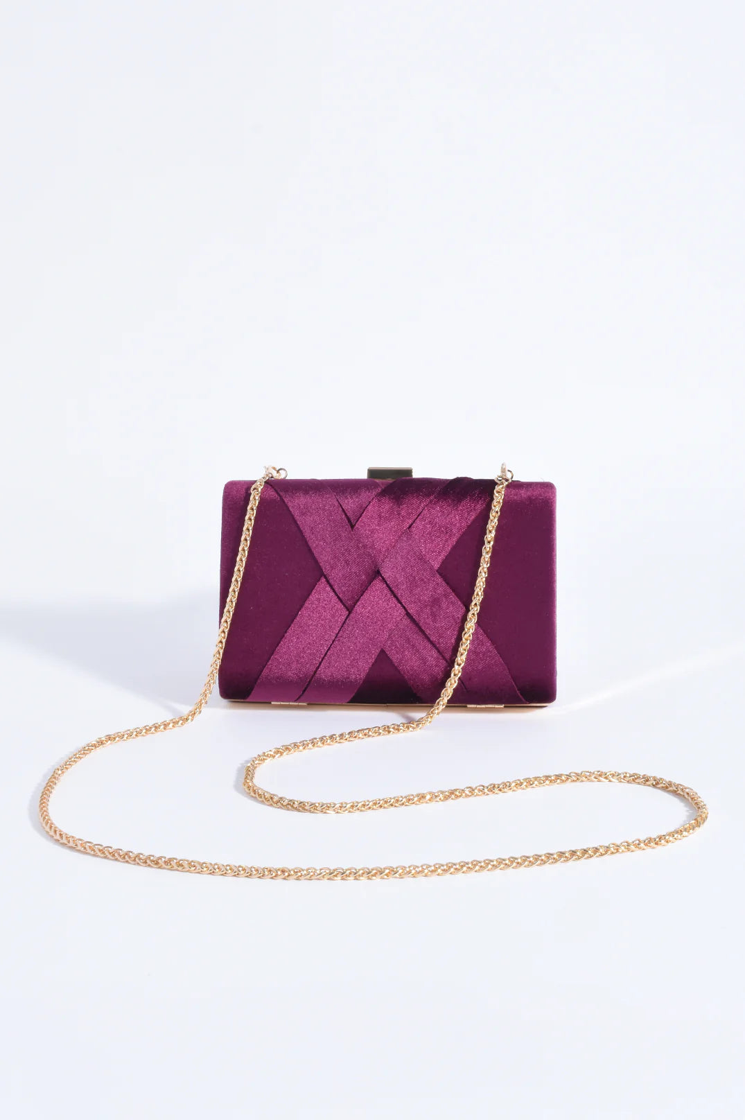 Marjorie Plait Velvet Structured Clutch Berry - Global Free Style
