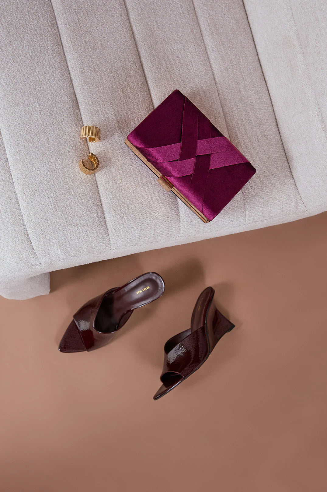 Marjorie Plait Velvet Structured Clutch Berry Bags and Purses Adorne
