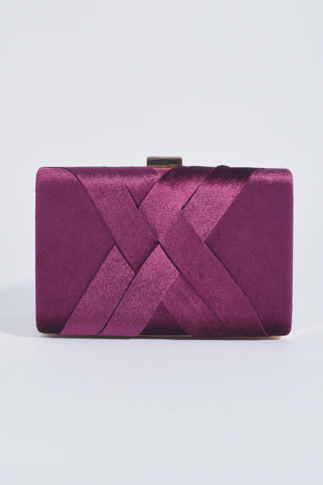 Marjorie Plait Velvet Structured Clutch Berry - Global Free Style