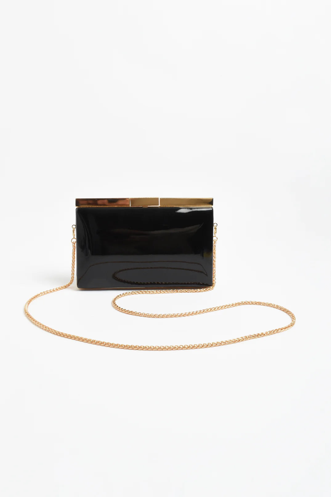 Simona Gloss Structured Clutch Black Bags and Purses Adorne