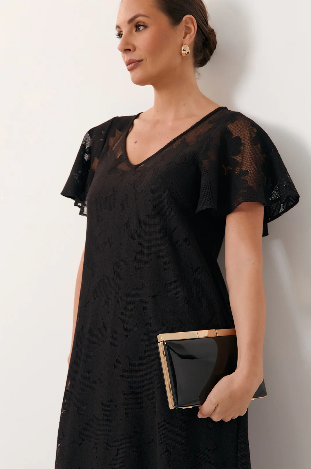Simona Gloss Structured Clutch Black Bags and Purses Adorne