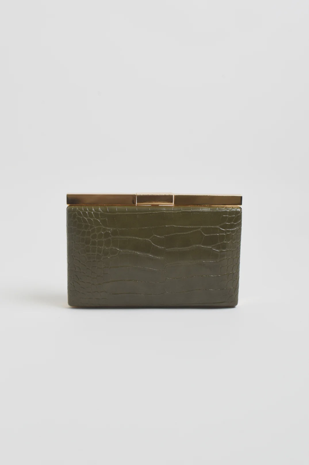 Savina Croc Structured Clutch Khaki - Global Free Style