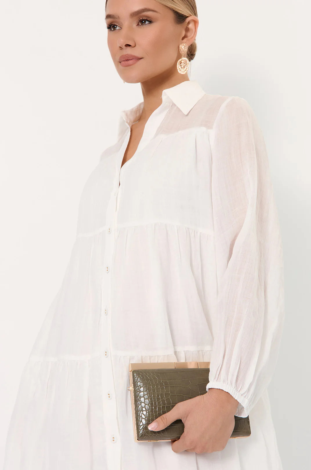 Savina Croc Structured Clutch Khaki Bags and Purses Adorne