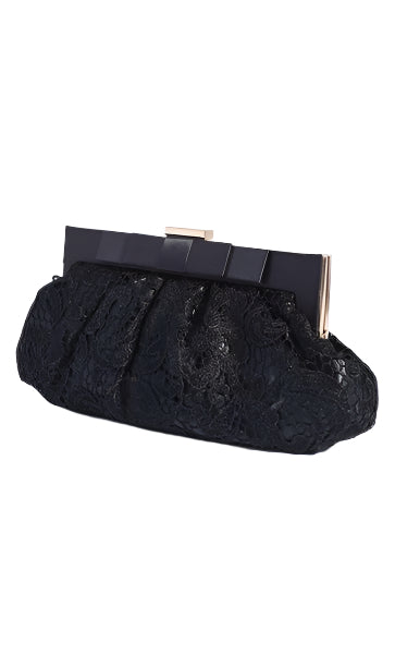 Brigitta Lace and Bow Clutch Black Bags and Purses Adorne