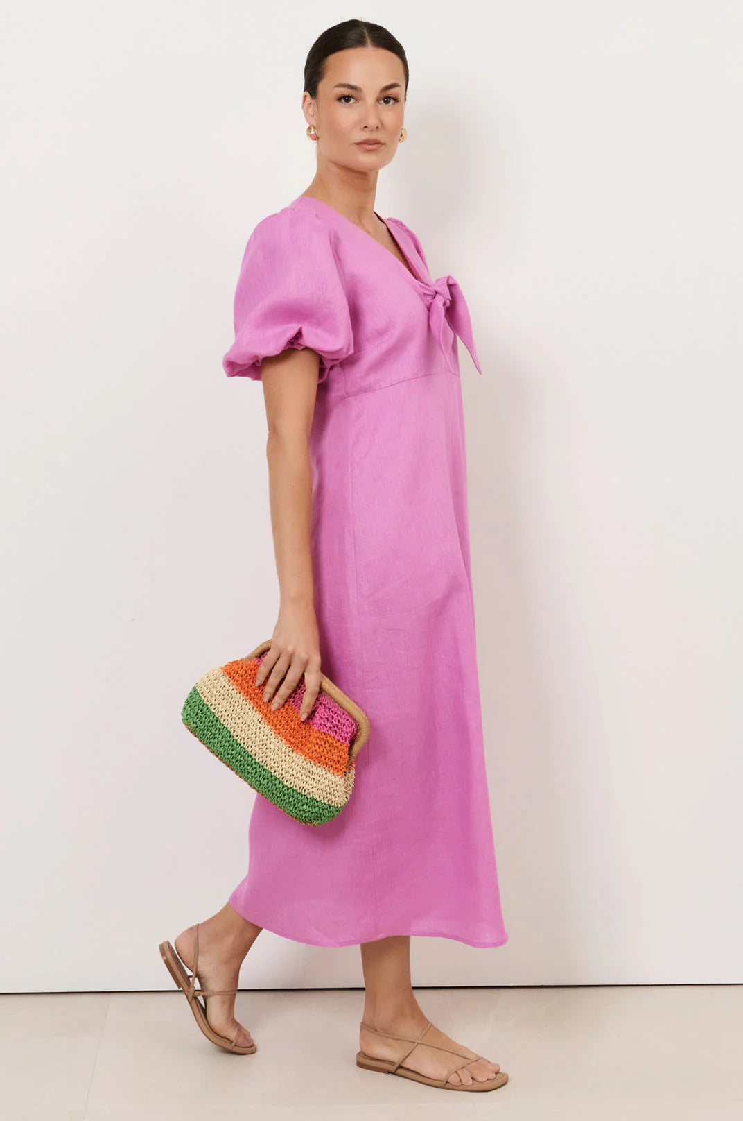 Multi Stripe Paper Weave Clutch Natural Multi - Global Free Style