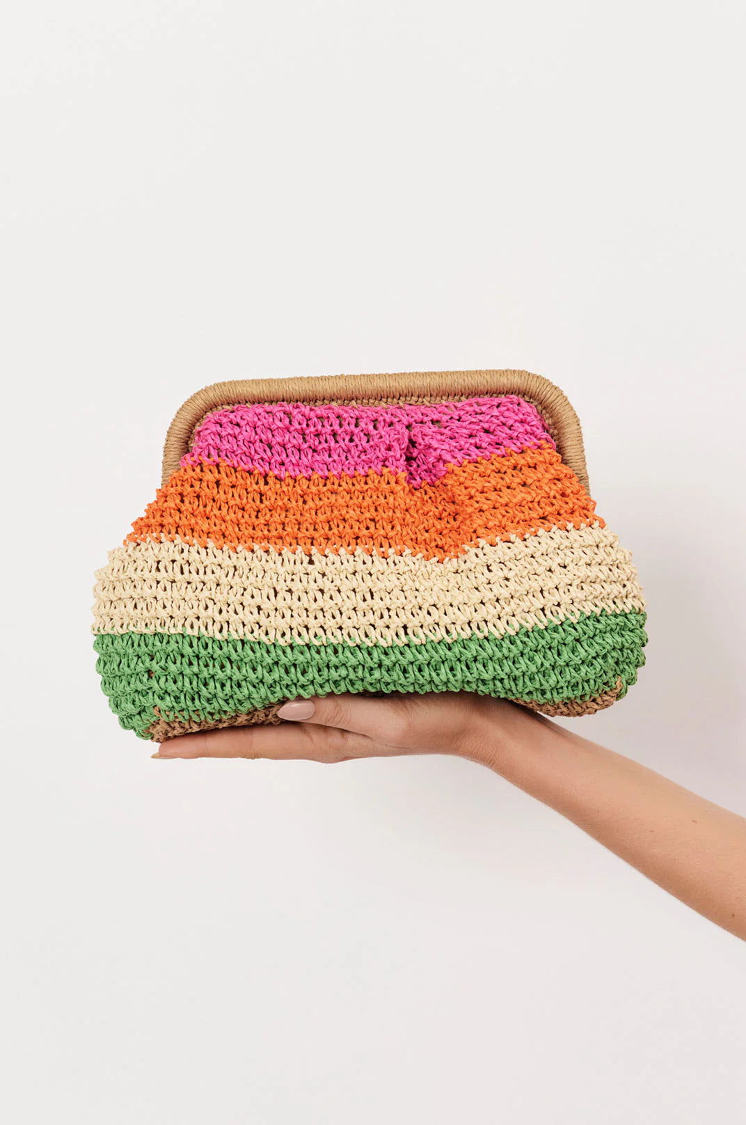 Multi Stripe Paper Weave Clutch Natural Multi Bags and Purses Adorne