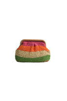Multi Stripe Paper Weave Clutch Natural Multi - Global Free Style
