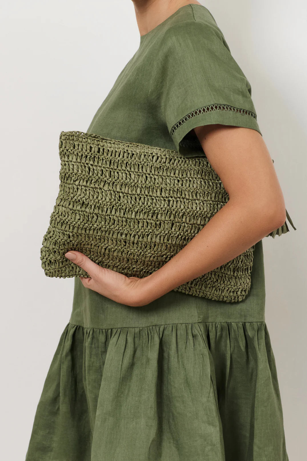 Paper Weave Large Pouch Khaki Bags and Purses Adorne