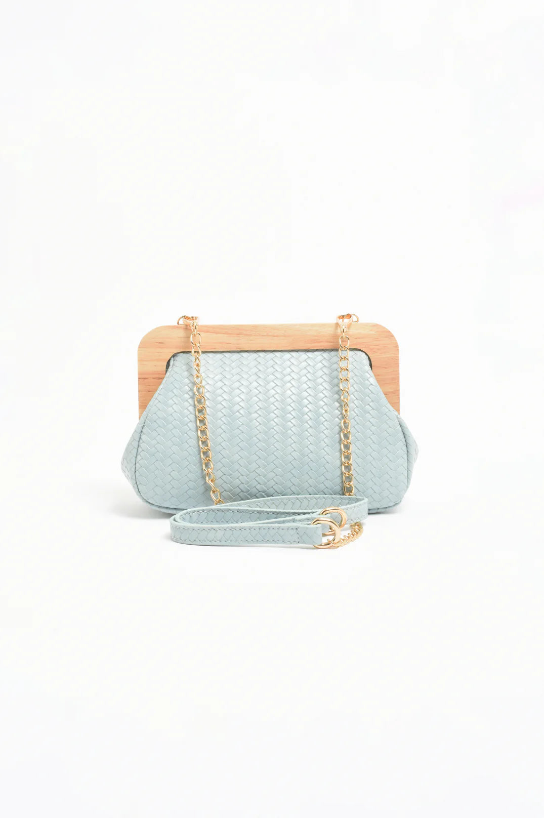 Kimmi Timber Frame Weave Clutch Blue Bags and Purses Adorne