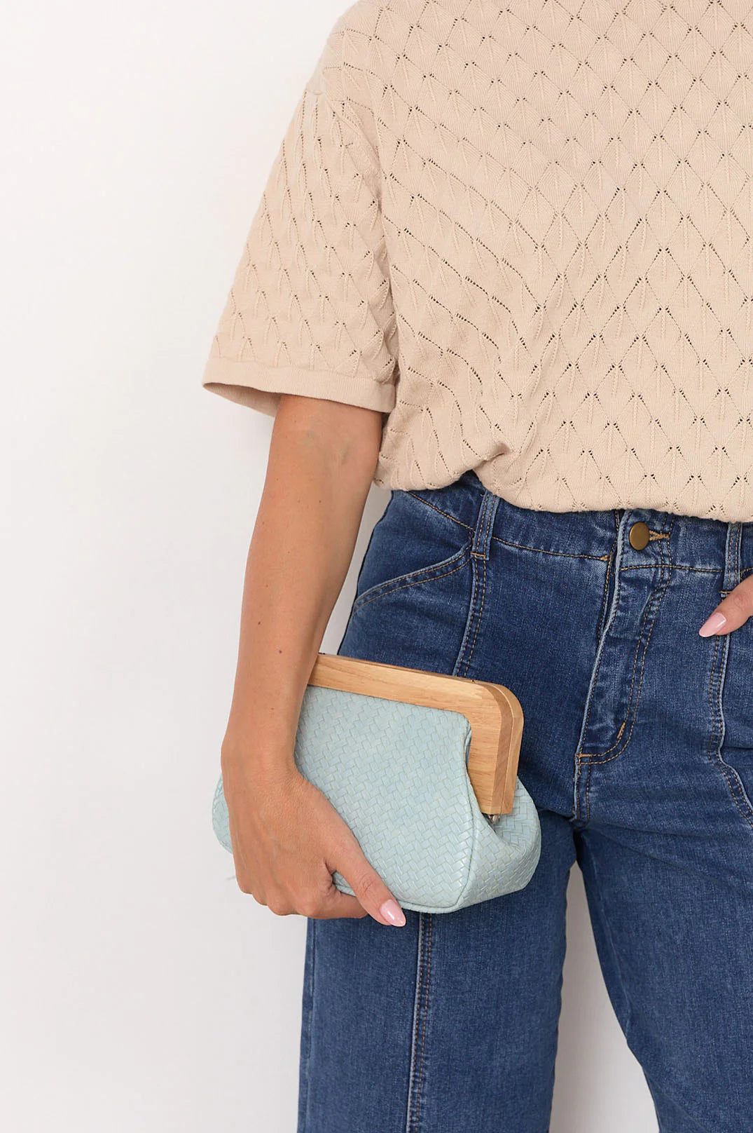 Kimmi Timber Frame Weave Clutch Blue Bags and Purses Adorne