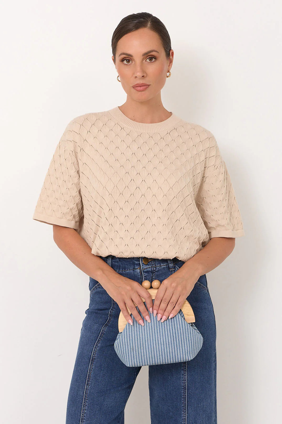 Pinstripe Denim Timber Frame Clutch Denim Bags and Purses Adorne