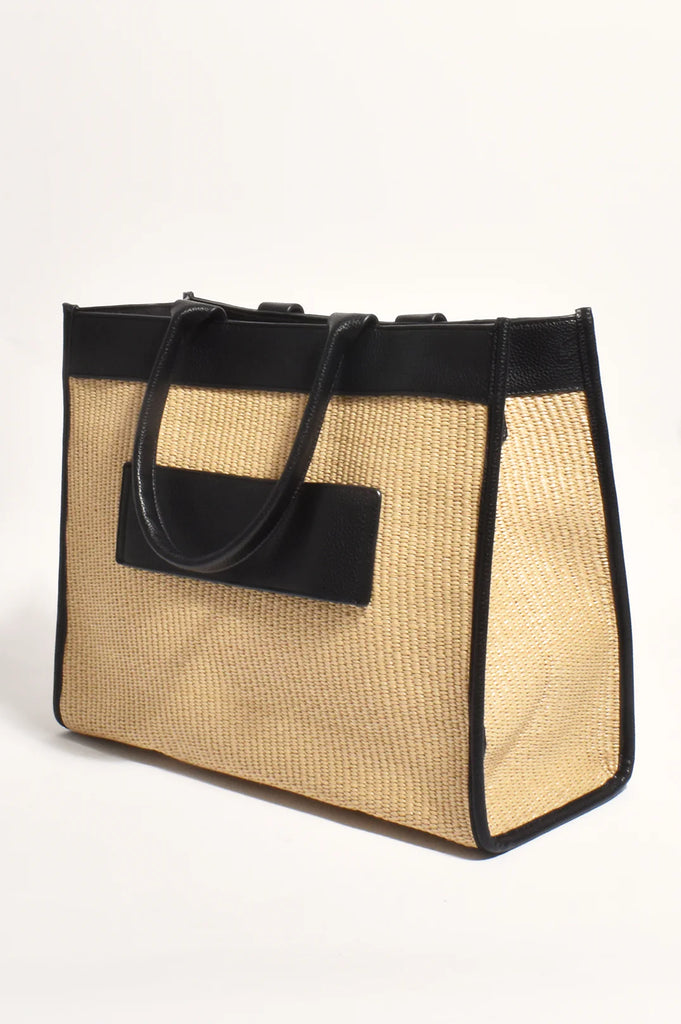 Kiki Weave Travel Tote Bag Natural Black - Global Free Style