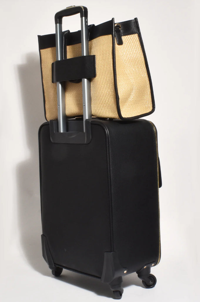 Kiki Weave Travel Tote Bag Natural Black - Global Free Style