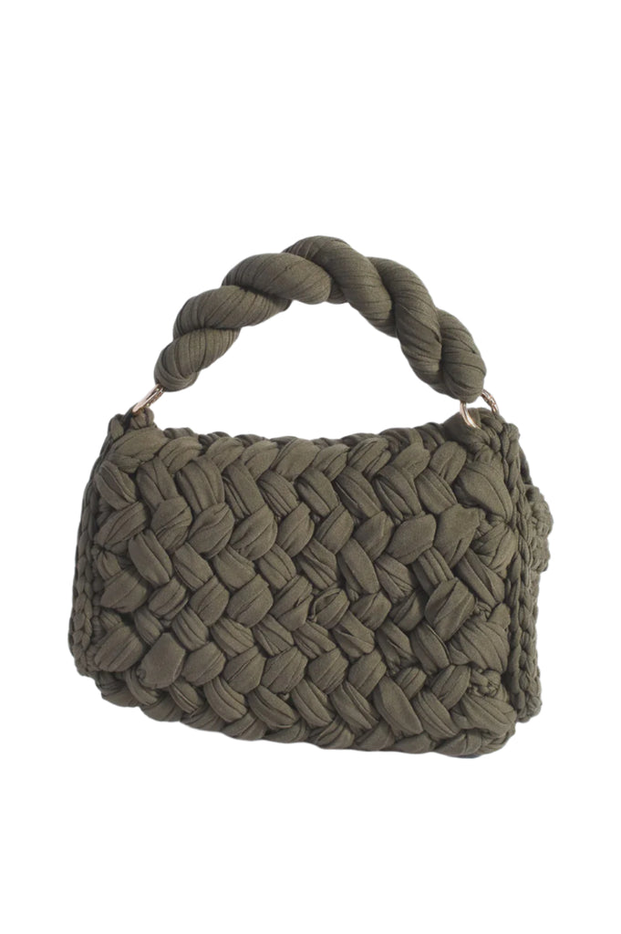 Annabel Chunky Plaited Handbag Khaki Bags and Purses Adorne