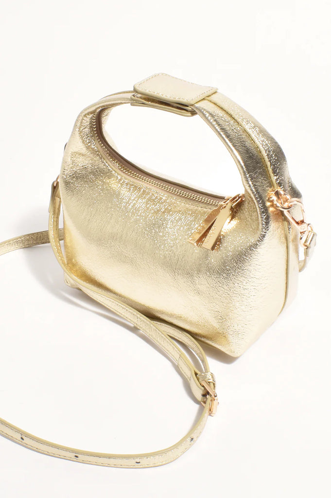 Lia Crackle Metallic Curved Small Bag Gold Bags and Purses Adorne   