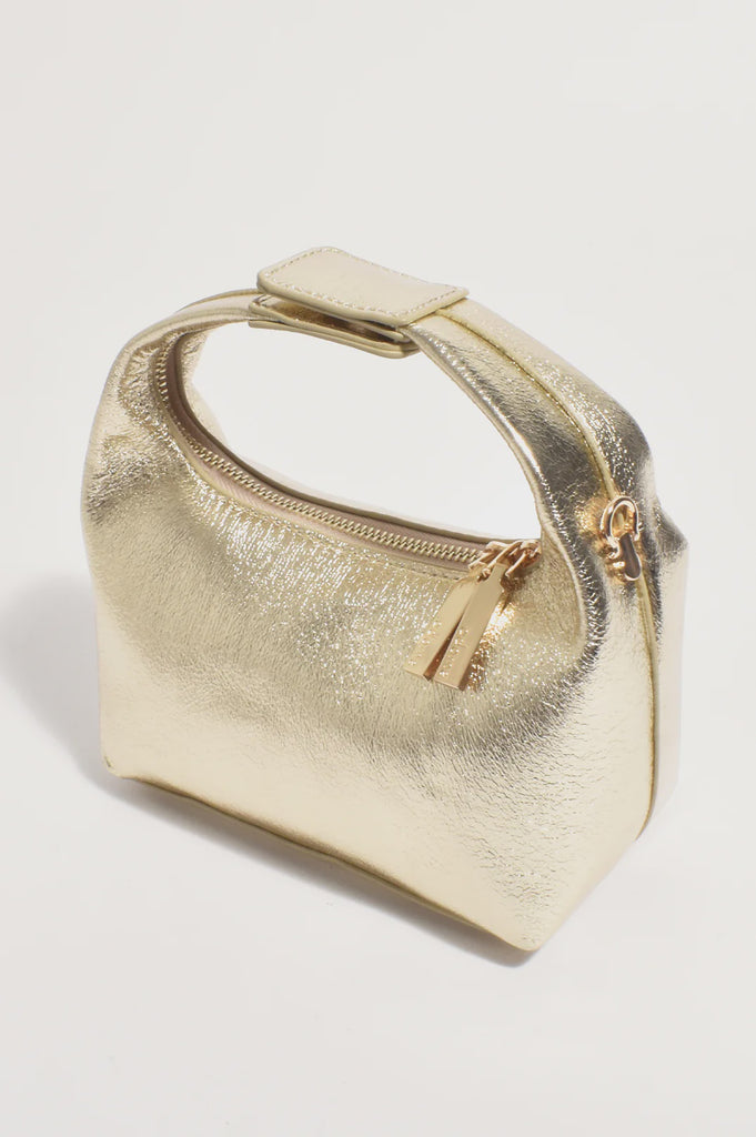 Lia Crackle Metallic Curved Small Bag Gold Bags and Purses Adorne   