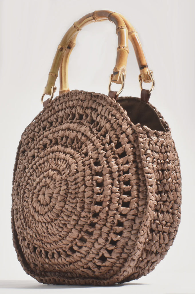 Gina Round Woven Handbag Chocolate Bags and Purses Adorne