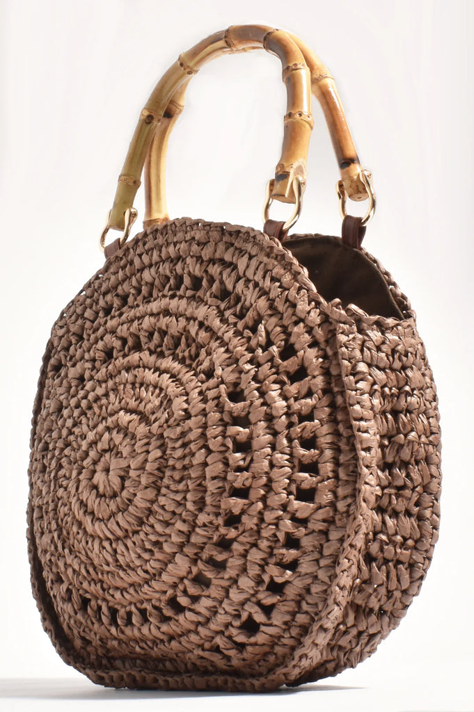 Gina Round Woven Handbag Chocolate Bags and Purses Adorne