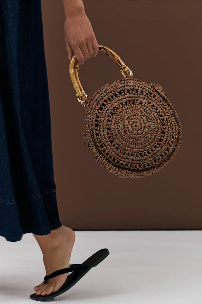 Gina Round Woven Handbag Chocolate Bags and Purses Adorne