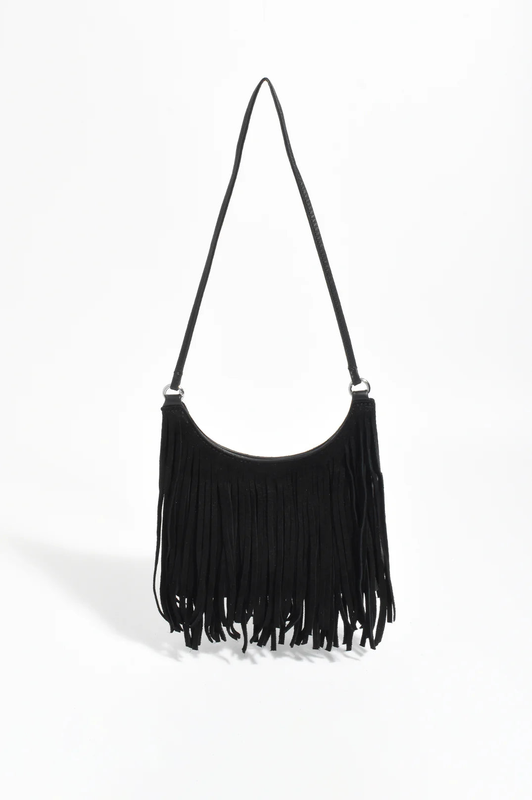 Adorne Kelsey Leather Suede Fringe Mini Bag Black Bags and Purses Adorne