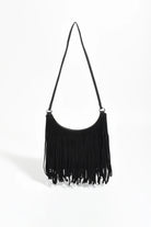 Adorne Kelsey Leather Suede Fringe Mini Bag Black Bags and Purses Adorne