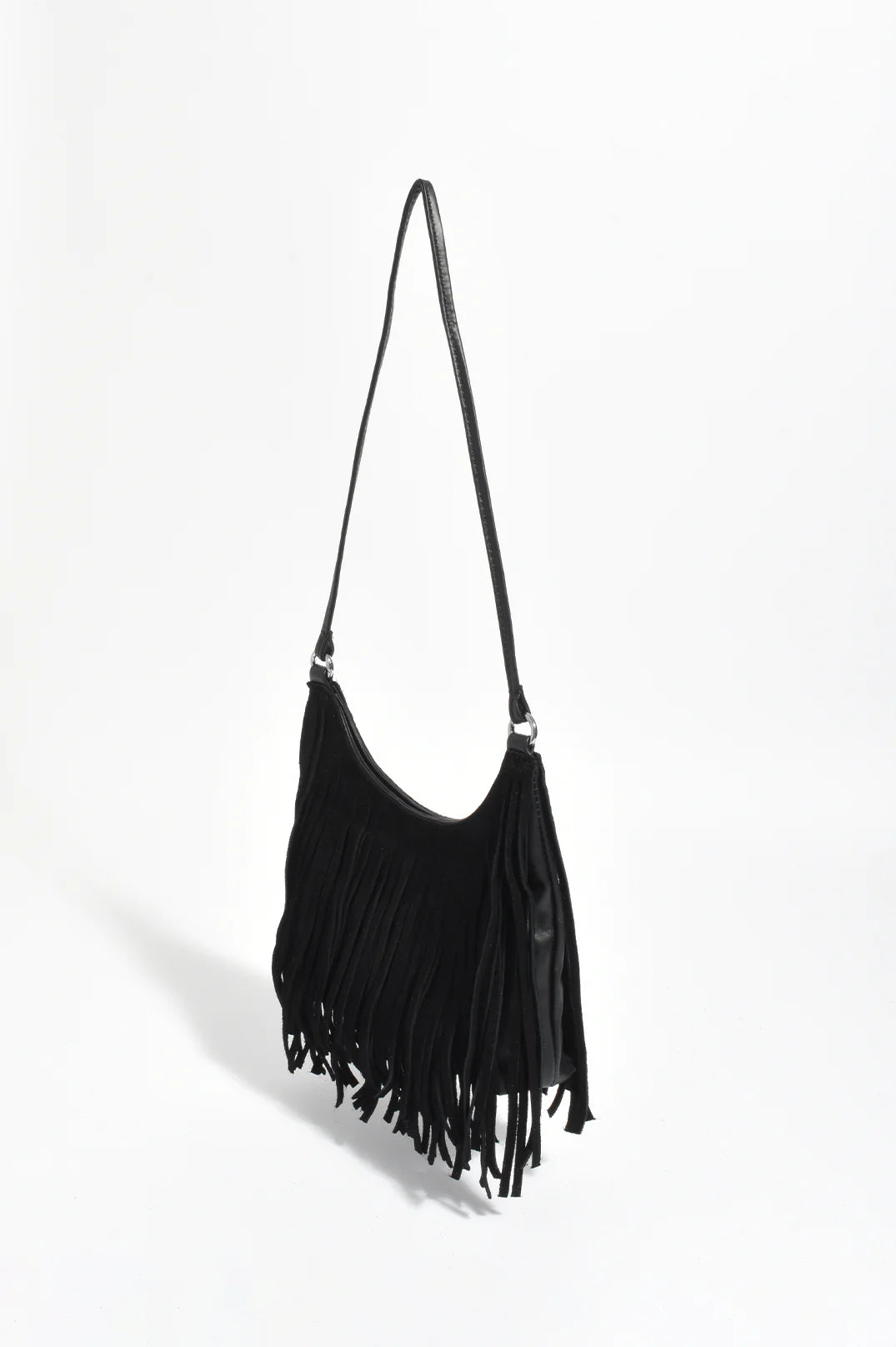 Adorne Kelsey Leather Suede Fringe Mini Bag Black Bags and Purses Adorne
