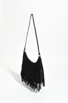 Adorne Kelsey Leather Suede Fringe Mini Bag Black Bags and Purses Adorne
