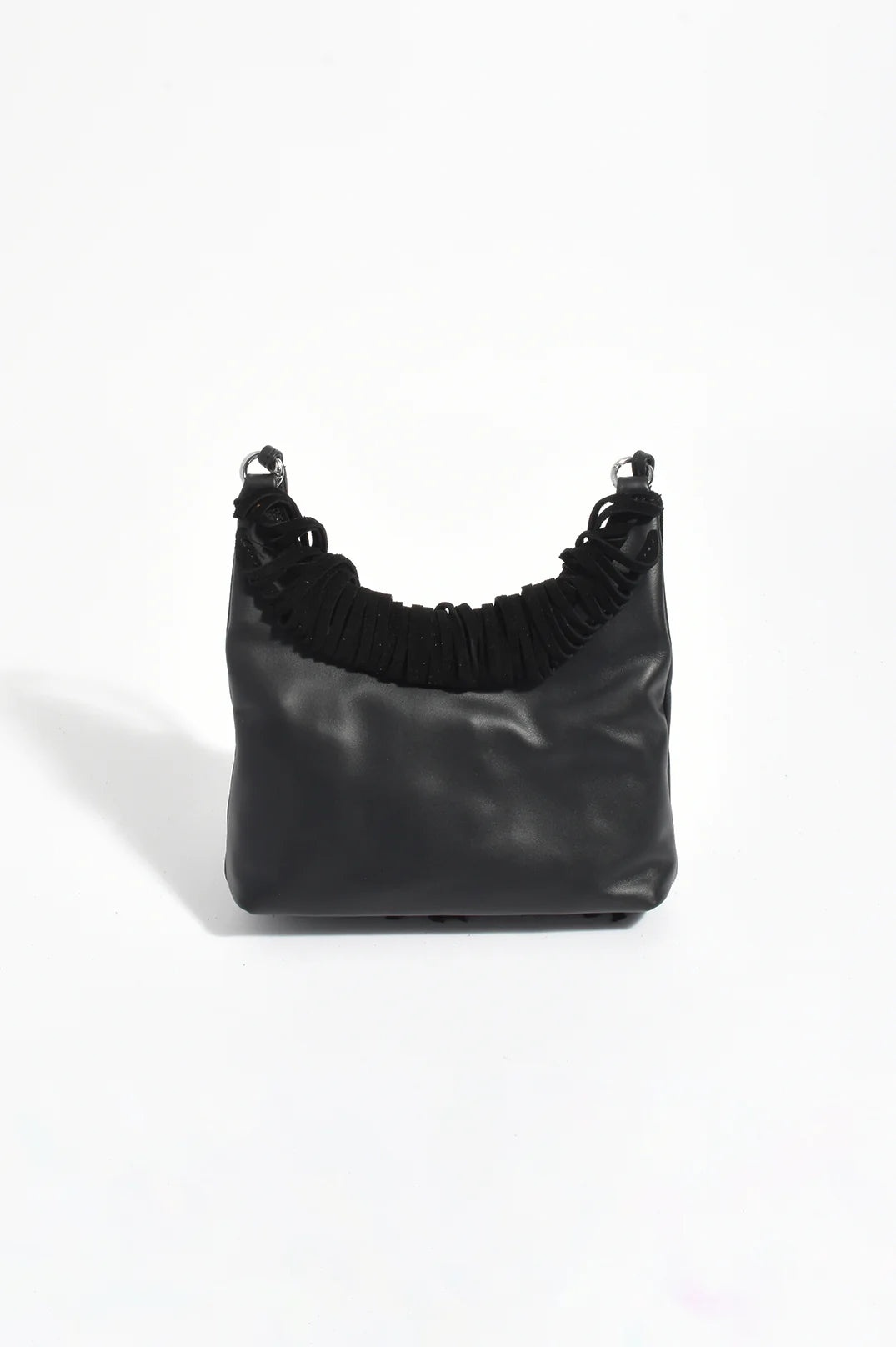 Adorne Kelsey Leather Suede Fringe Mini Bag Black Bags and Purses Adorne