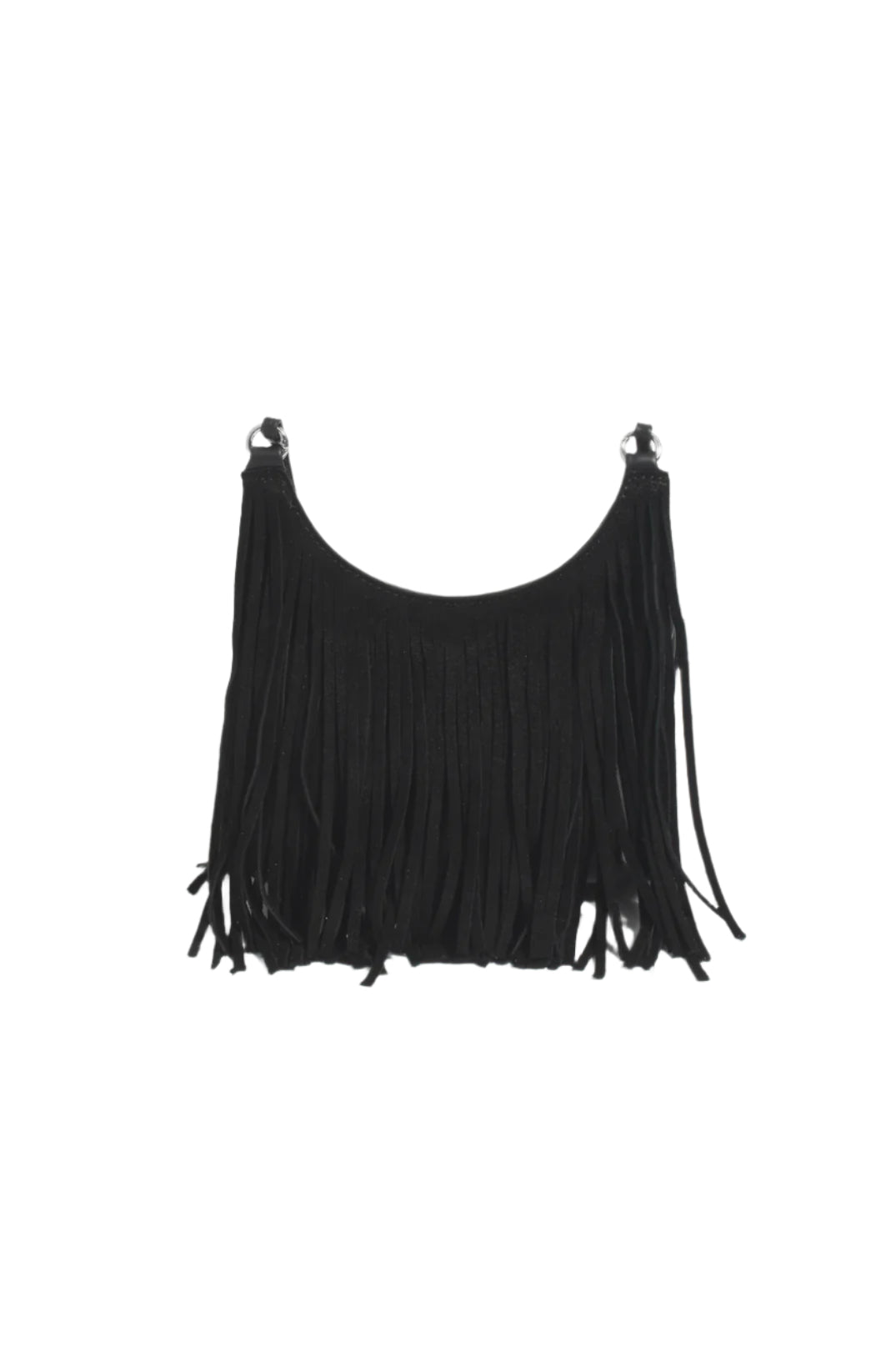 Adorne Kelsey Leather Suede Fringe Mini Bag Black Bags and Purses Adorne