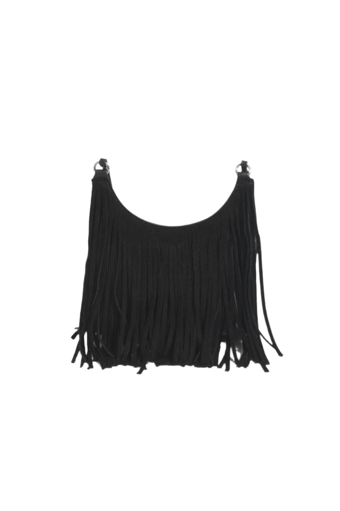 Kelsey Leather Suede Fringe Mini Bag Black Bags and Purses Adorne