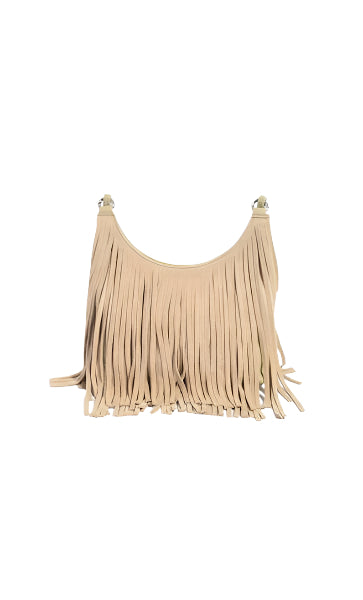 Kelsey Leather Suede Fringe Mini Bag Camel Bags and Purses Adorne