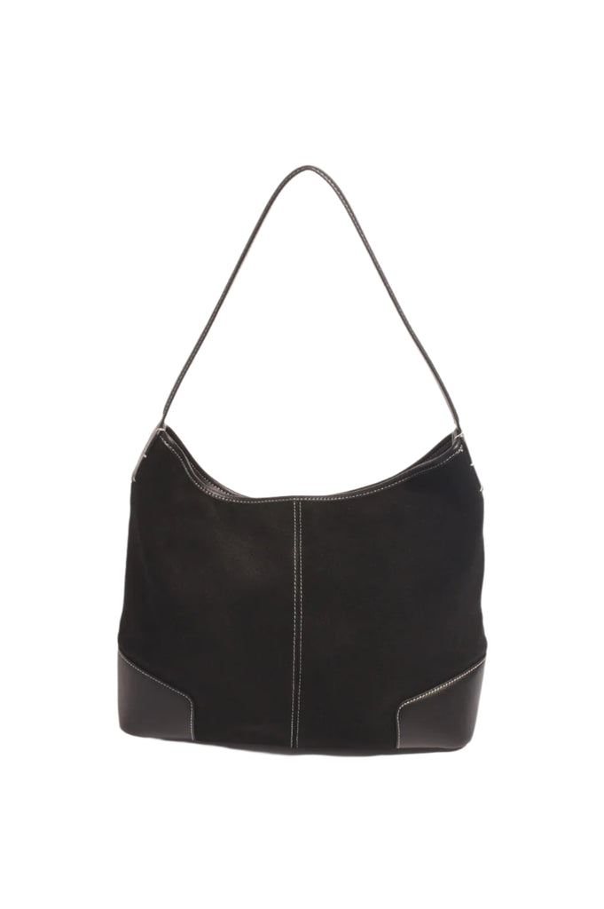 Tiae Leather Contrast Stitch Bucket Bag Black Bags and Purses Adorne