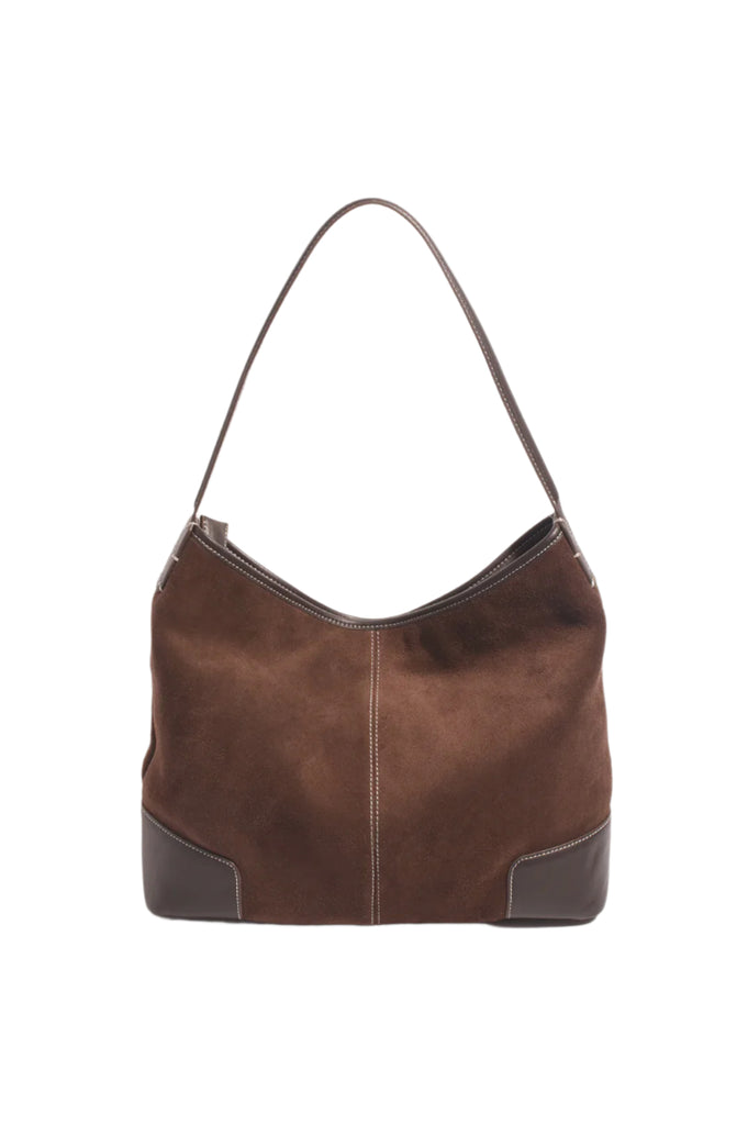 Tiae Leather Contrast Stitch Bucket Bag Chocolate Bags and Purses Adorne