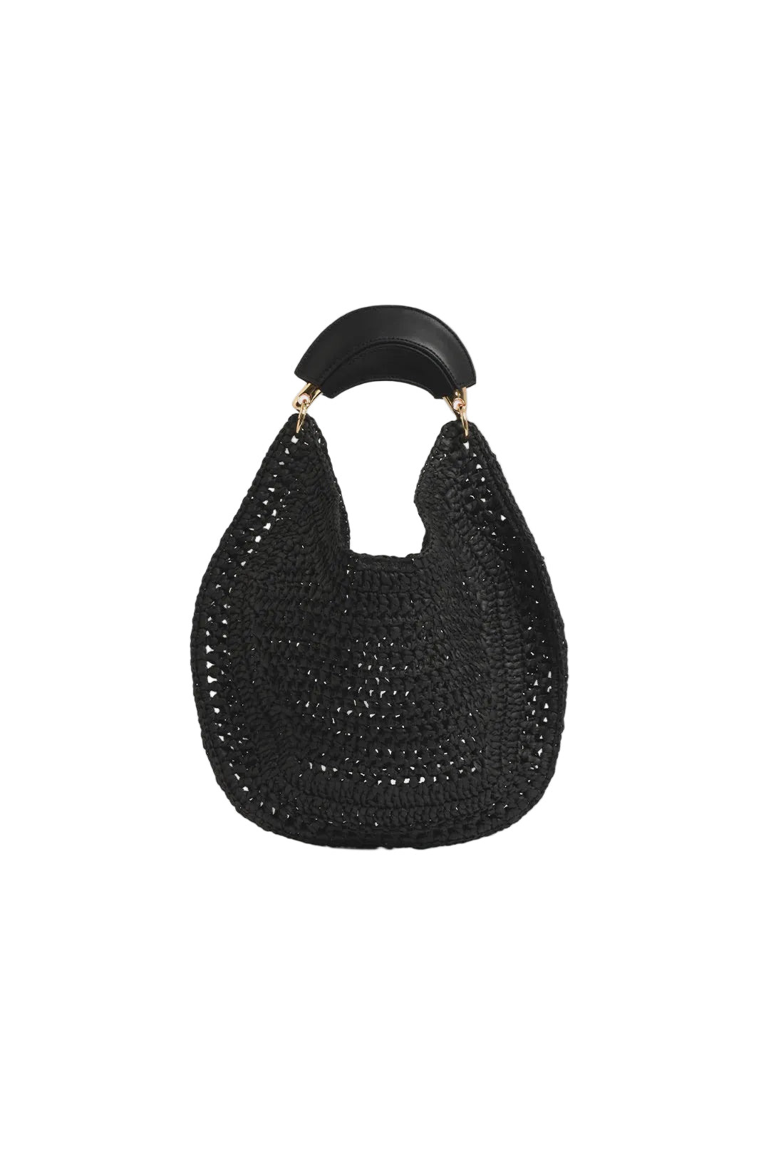 Round Weave Handle Handbag Black Bags and Purses Adorne