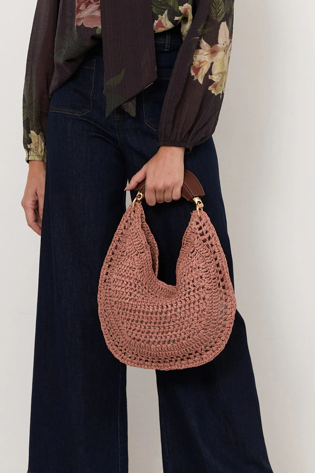 Round Weave Handle Handbag Rose Bags and Purses Adorne