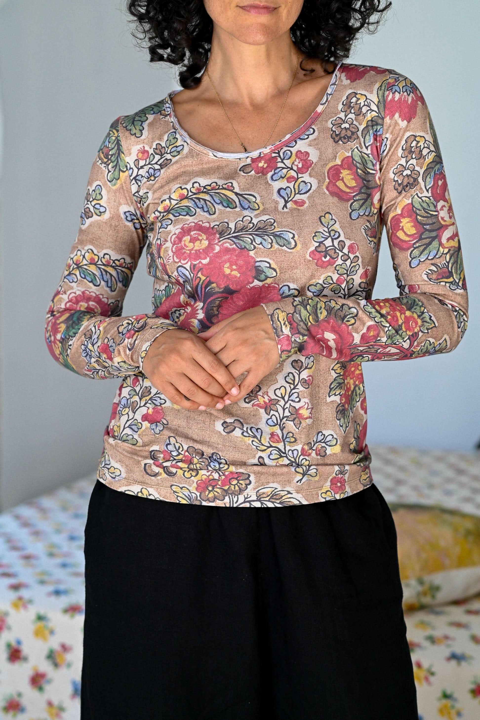 Ally Tee Tan Floral Tops Lazybones