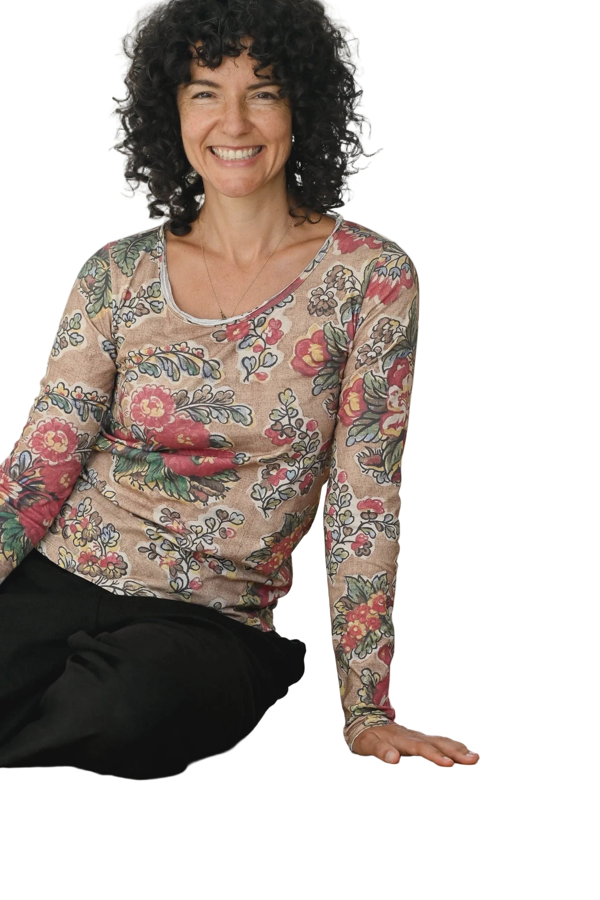 Ally Tee Tan Floral Tops Lazybones XS