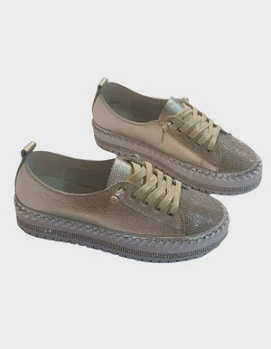 Sky Leather Crystal Sneakers Gold - Global Free Style