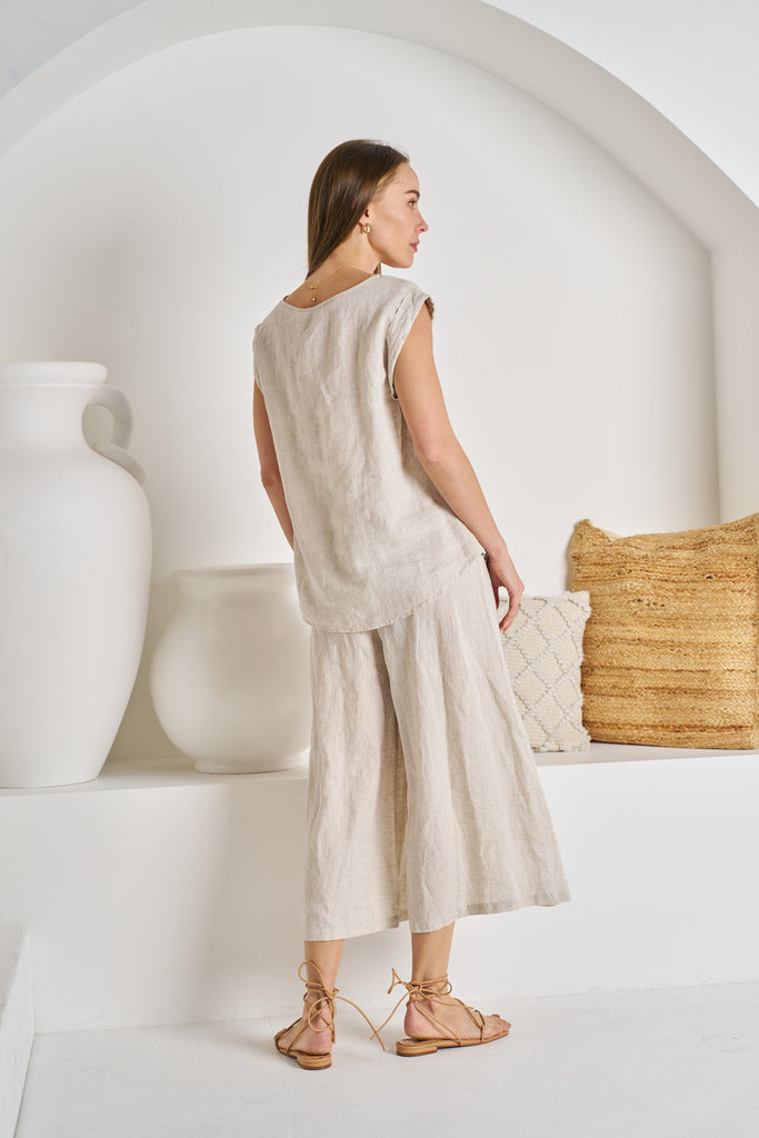 Amelia Top Linen Mustard Tops Valeria Label   