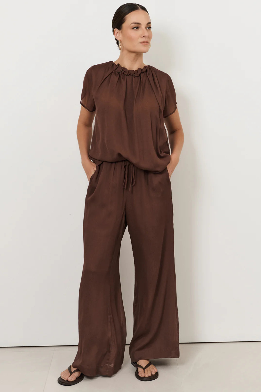 Asani Wide Leg Pant (Chocolate) Bottoms Adorne S(8)