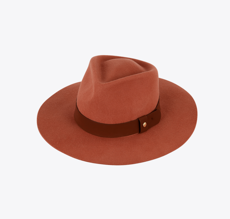 Cara Womens Wide Brim Fedora Terracotta Hats & Millinery Kooringal